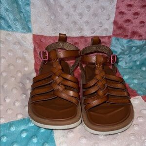 Kids Brown Leather-Style Strappy Sandals